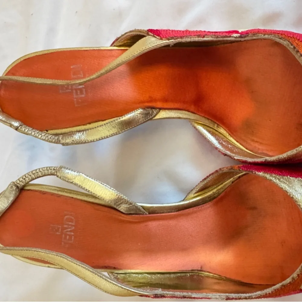 Vintage Fendi Nappa Lamé Metallic Multicolor Geometric Slingback Pump Heel 10M - Picture 6 of 11